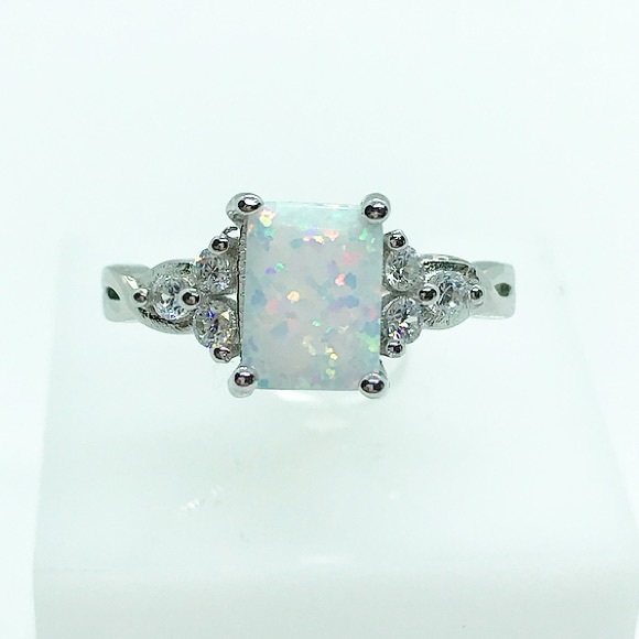 Jewelry - 925 Sterling Silver Squared White Opal Ring